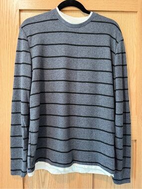 Zara Blue and Black Striped Crewneck Sweater